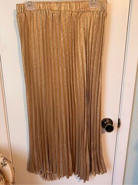 Pleated Metallic Gold Maxi Skirt